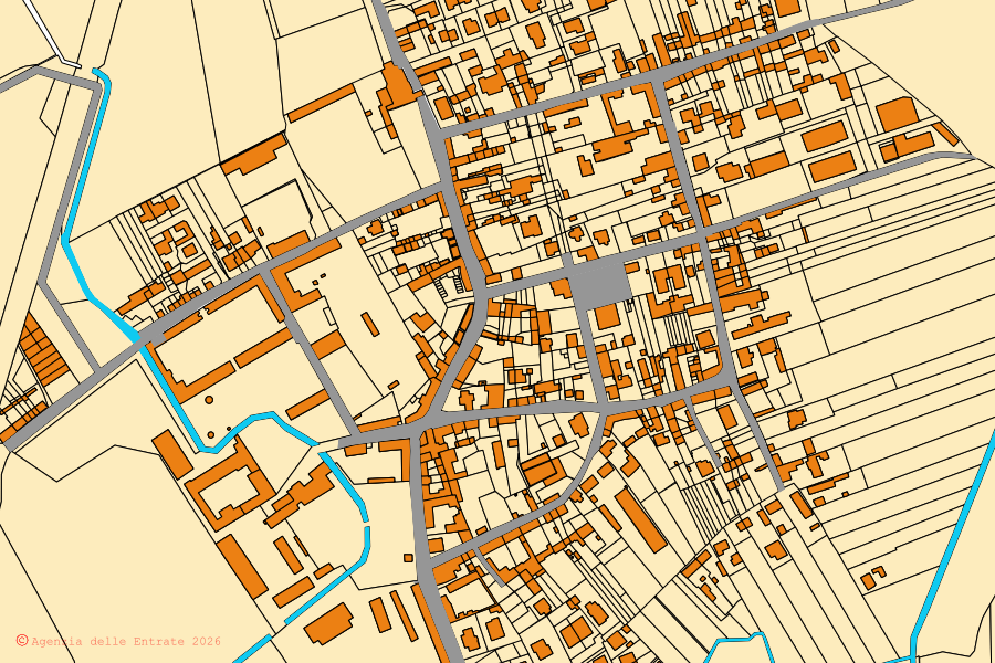 Mappa catastale del centro di Olevano di Lomellina: particelle e fabbricati, cartografia Agenzia delle Entrate