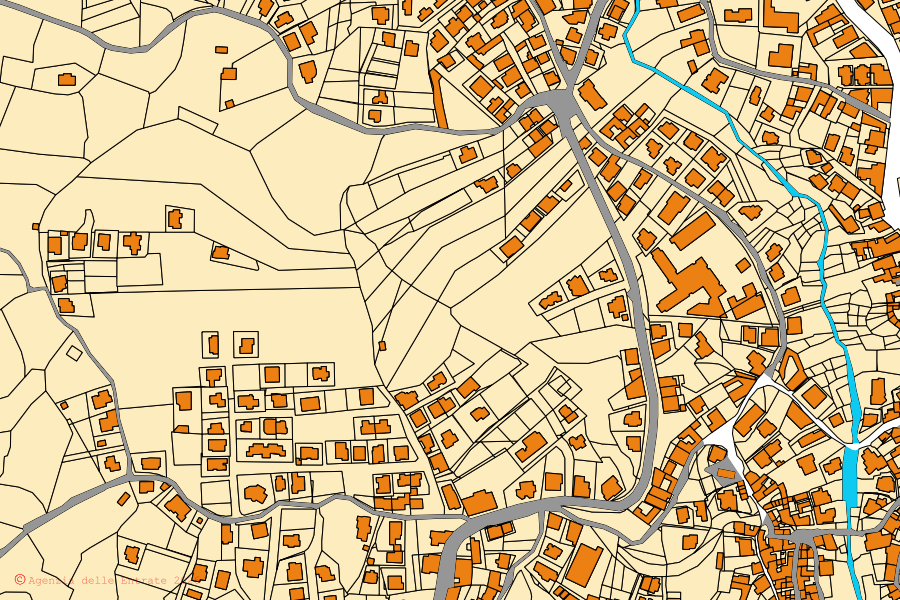 Mappa catastale del centro di Oliena: particelle e fabbricati, cartografia Agenzia delle Entrate