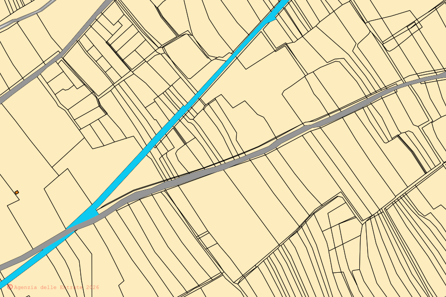 Mappa catastale del centro di Ollastra: particelle e fabbricati, cartografia Agenzia delle Entrate