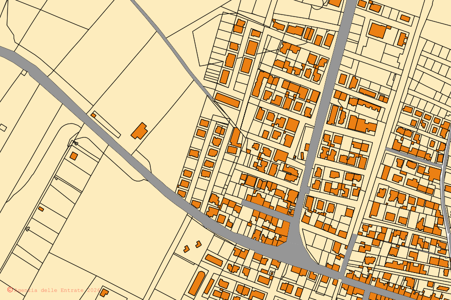 Mappa catastale del centro di Olmedo: particelle e fabbricati, cartografia Agenzia delle Entrate