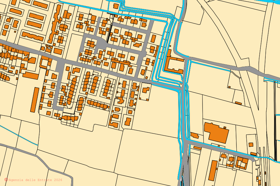 Mappa catastale del centro di Olmeneta: particelle e fabbricati, cartografia Agenzia delle Entrate