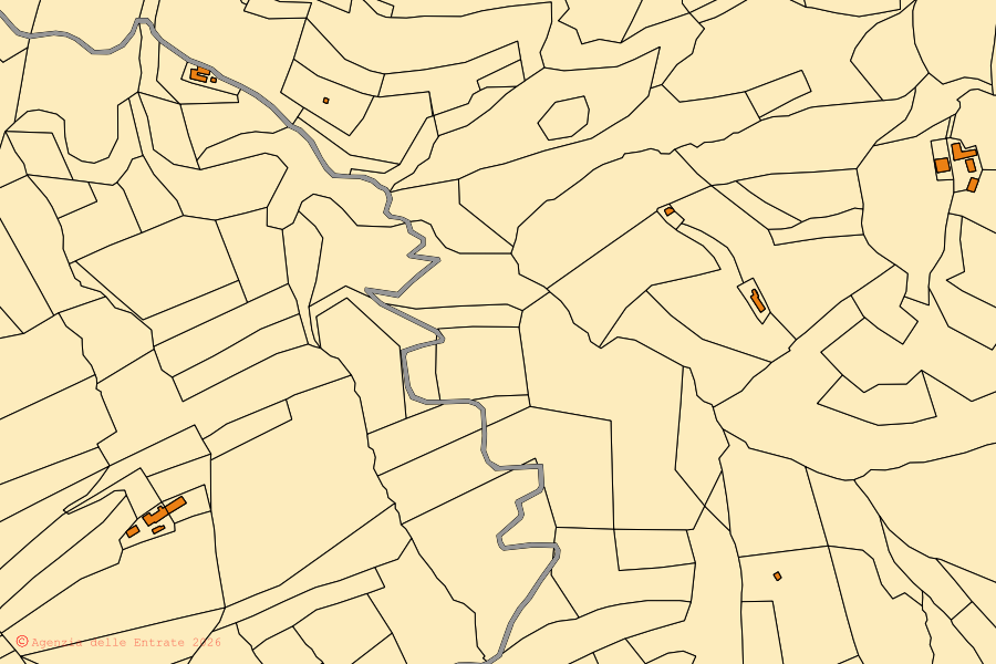 Mappa catastale del centro di Olmo Gentile: particelle e fabbricati, cartografia Agenzia delle Entrate