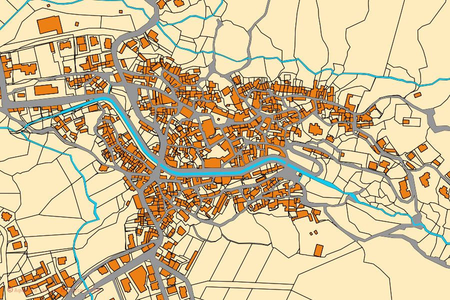 Mappa catastale del centro di Olzai: particelle e fabbricati, cartografia Agenzia delle Entrate