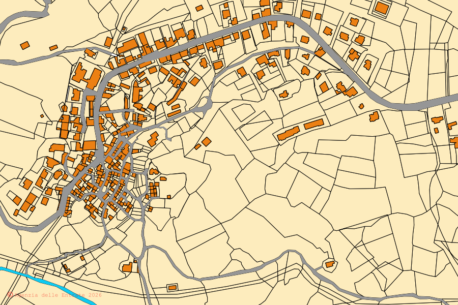 Mappa catastale del centro di Onanì: particelle e fabbricati, cartografia Agenzia delle Entrate