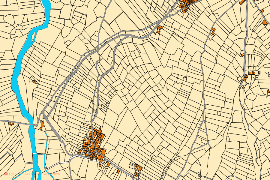 Mappa catastale del centro di Oncino: particelle e fabbricati, cartografia Agenzia delle Entrate