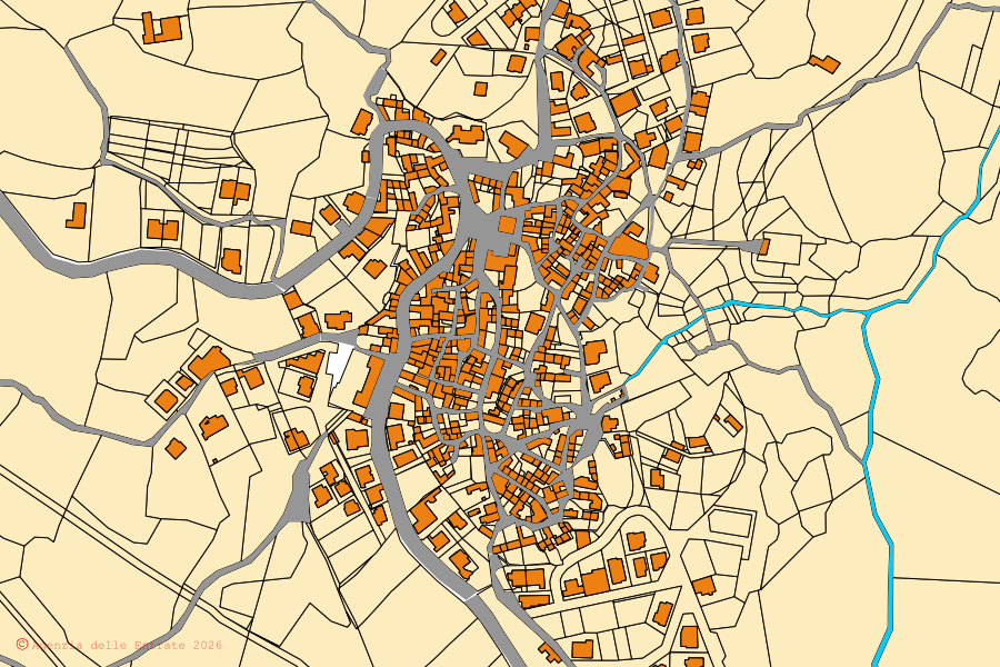 Mappa catastale del centro di Oniferi: particelle e fabbricati, cartografia Agenzia delle Entrate