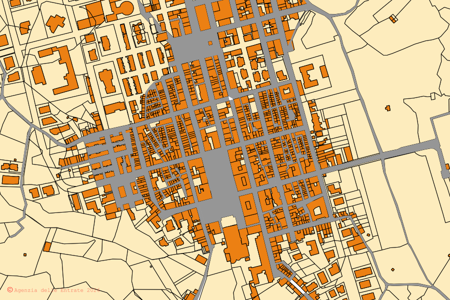 Mappa catastale del centro di Oppido Mamertina: particelle e fabbricati, cartografia Agenzia delle Entrate