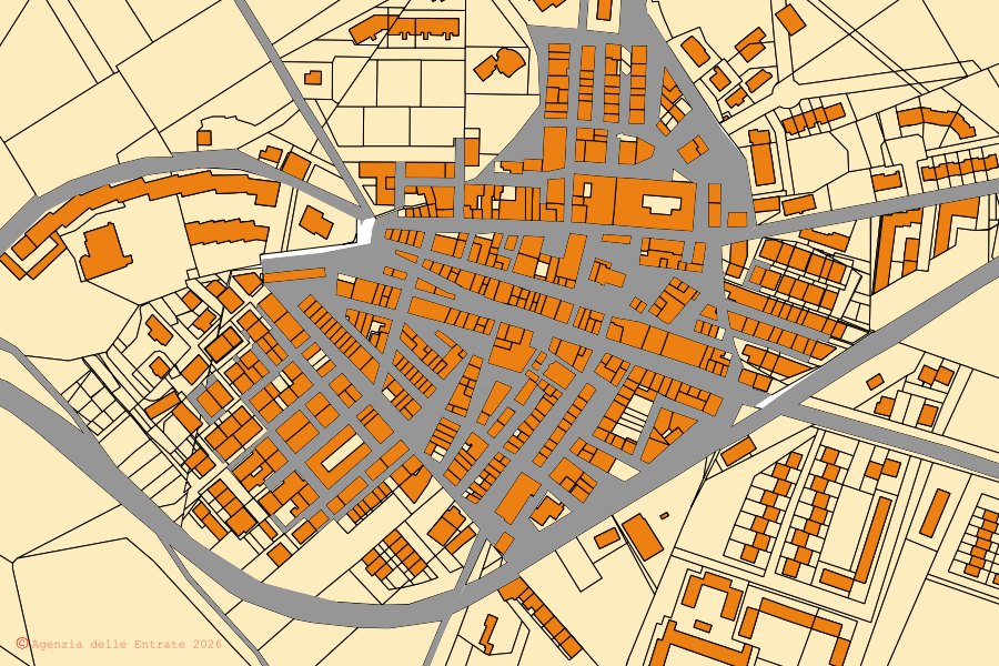 Mappa catastale del centro di Ordona: particelle e fabbricati, cartografia Agenzia delle Entrate