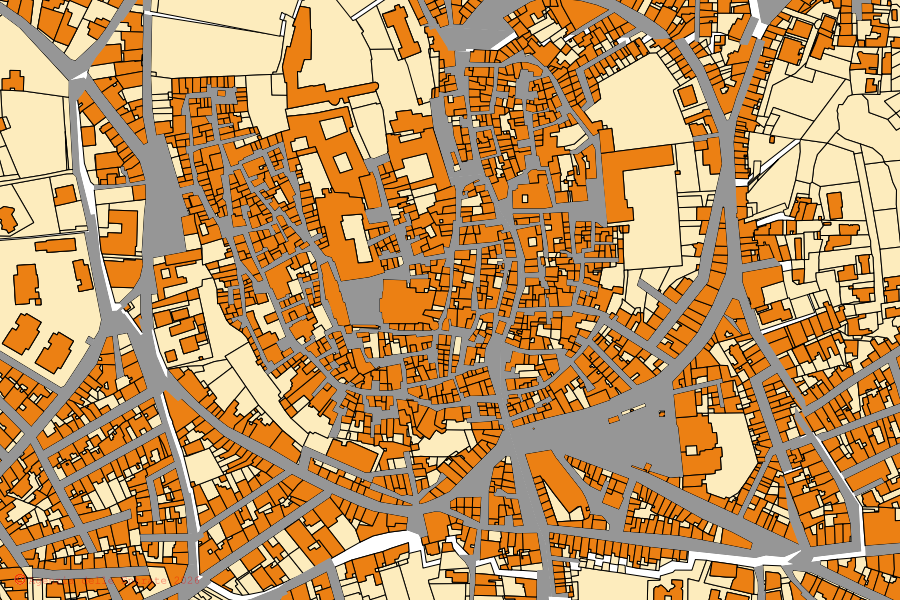 Mappa catastale del centro di Oria: particelle e fabbricati, cartografia Agenzia delle Entrate
