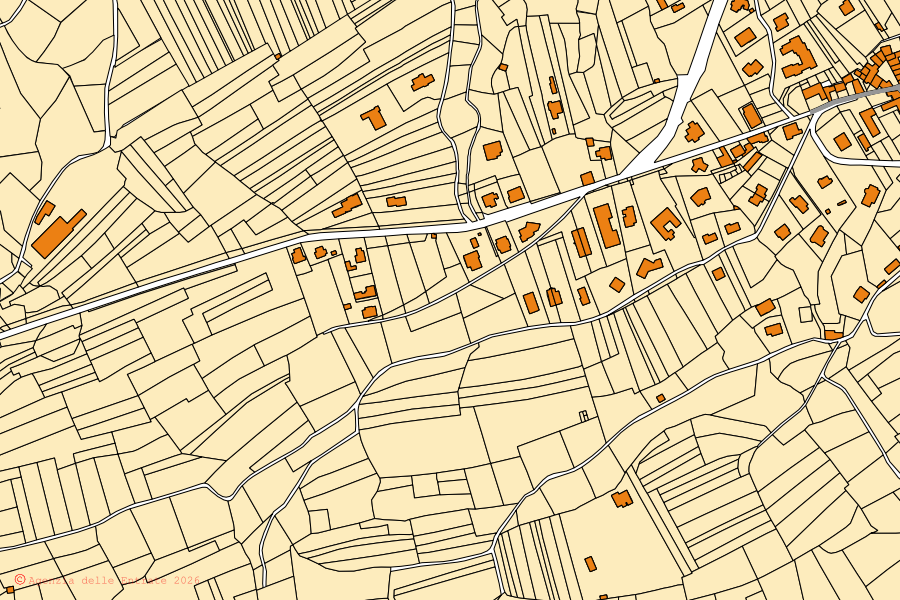 Mappa catastale del centro di Orino: particelle e fabbricati, cartografia Agenzia delle Entrate