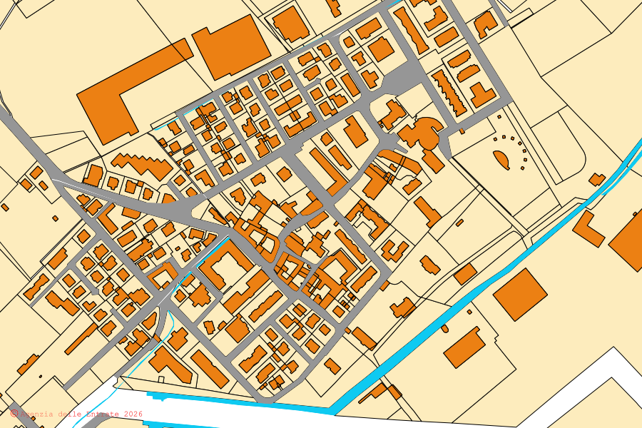 Mappa catastale del centro di Orio al Serio: particelle e fabbricati, cartografia Agenzia delle Entrate