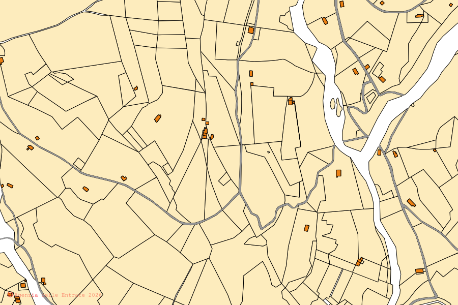 Mappa catastale del centro di Ornica: particelle e fabbricati, cartografia Agenzia delle Entrate