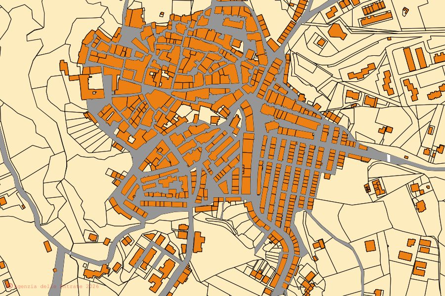 Mappa catastale del centro di Orsara di Puglia: particelle e fabbricati, cartografia Agenzia delle Entrate