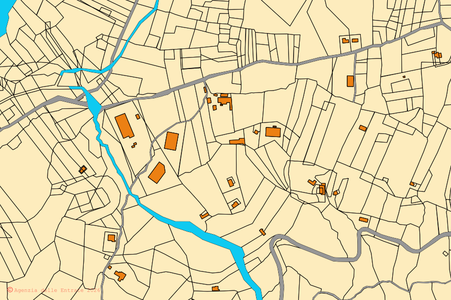 Mappa catastale del centro di Orsomarso: particelle e fabbricati, cartografia Agenzia delle Entrate
