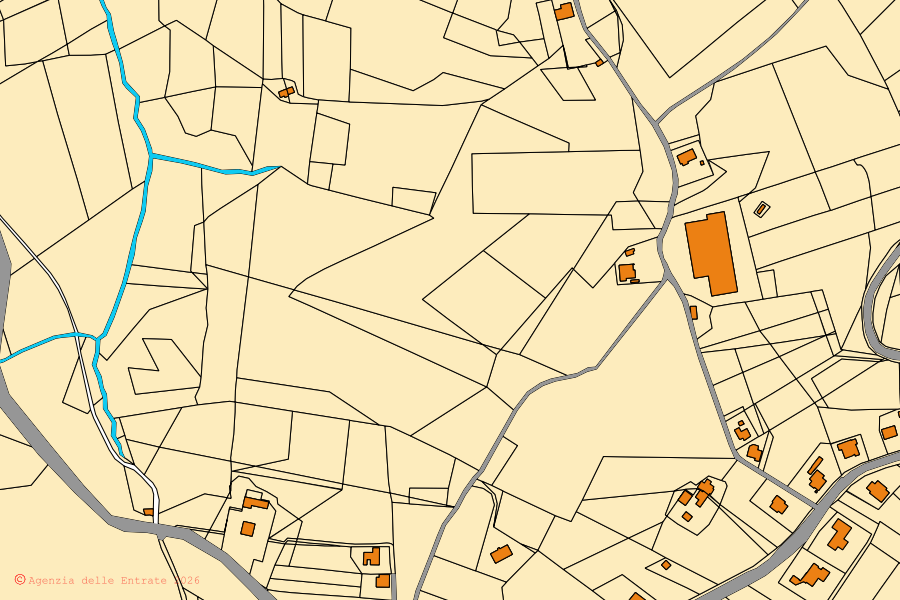 Mappa catastale del centro di Ortezzano: particelle e fabbricati, cartografia Agenzia delle Entrate