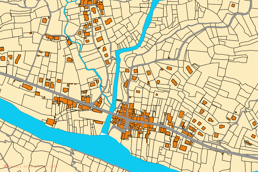 Mappa catastale del centro di Ortovero: particelle e fabbricati, cartografia Agenzia delle Entrate