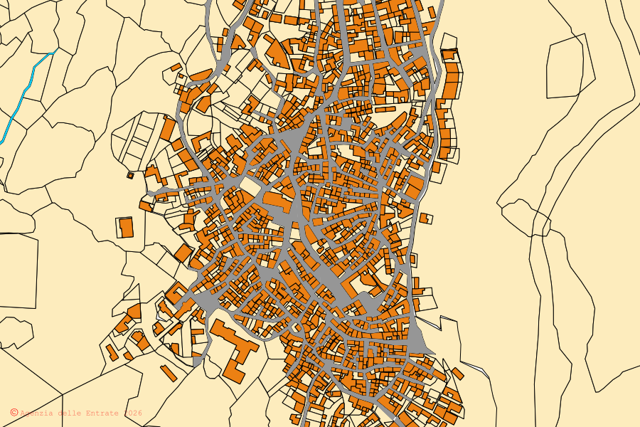 Mappa catastale del centro di Orune: particelle e fabbricati, cartografia Agenzia delle Entrate