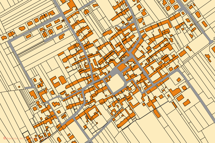 Mappa catastale del centro di Osasio: particelle e fabbricati, cartografia Agenzia delle Entrate