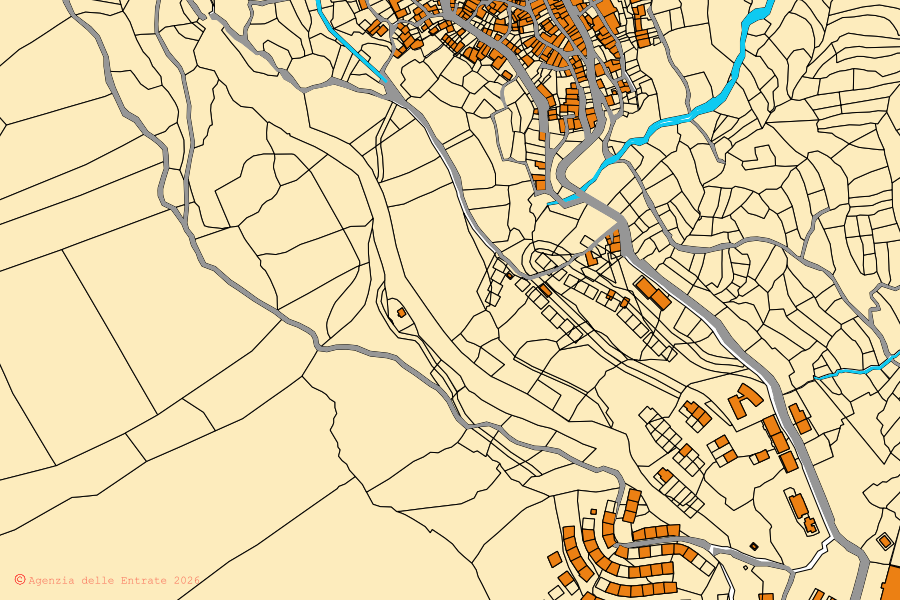 Mappa catastale del centro di Osini: particelle e fabbricati, cartografia Agenzia delle Entrate