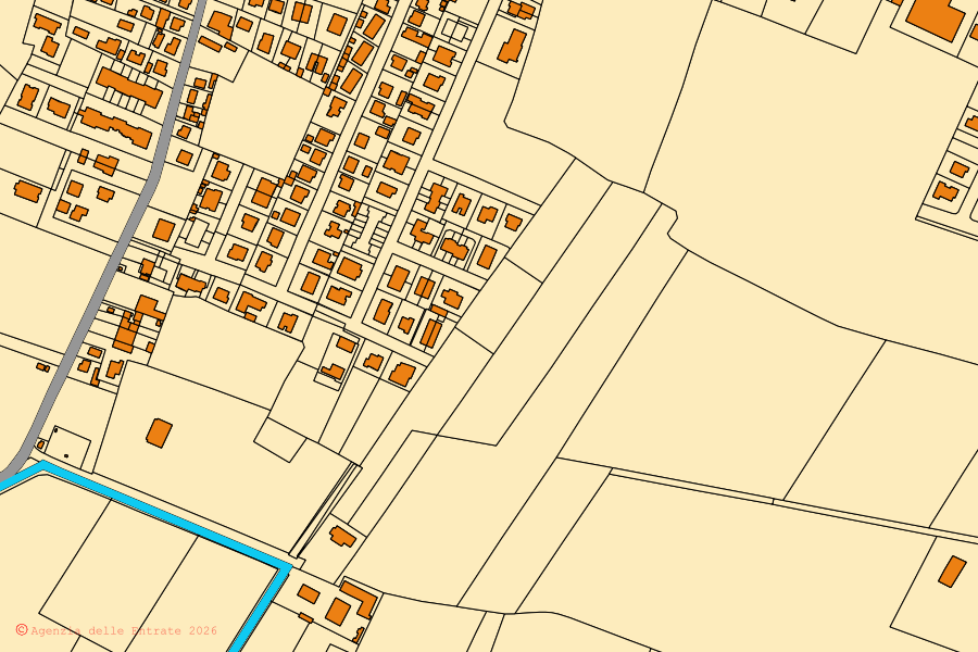 Mappa catastale del centro di Ostellato: particelle e fabbricati, cartografia Agenzia delle Entrate