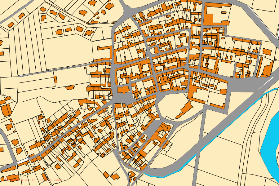 Mappa catastale del centro di Oviglio: particelle e fabbricati, cartografia Agenzia delle Entrate