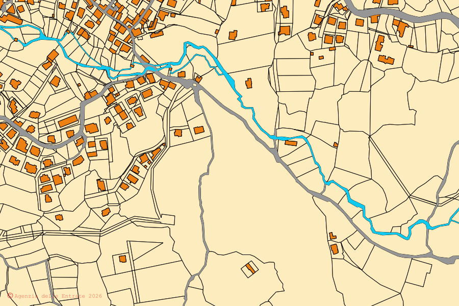 Mappa catastale del centro di Ovodda: particelle e fabbricati, cartografia Agenzia delle Entrate