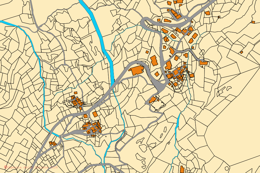Mappa catastale del centro di Oyace: particelle e fabbricati, cartografia Agenzia delle Entrate