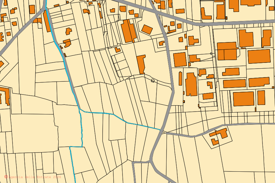 Mappa catastale del centro di Ozegna: particelle e fabbricati, cartografia Agenzia delle Entrate