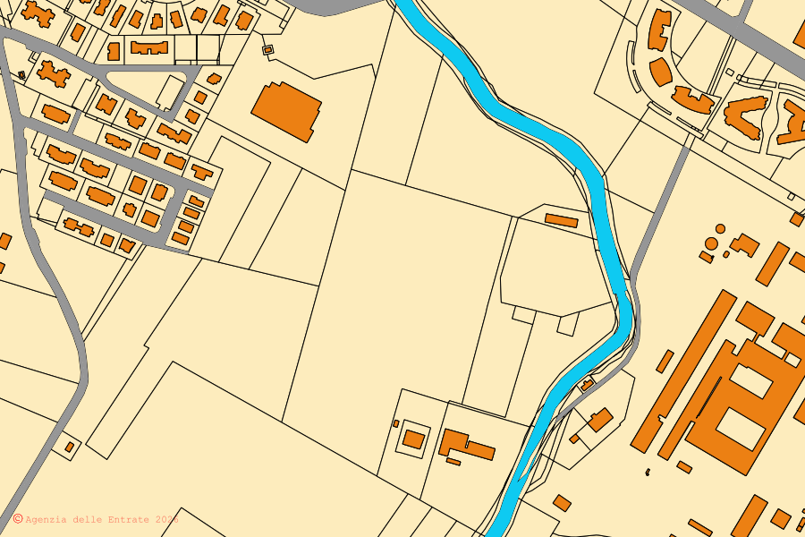 Mappa catastale del centro di Ozzano dell'Emilia: particelle e fabbricati, cartografia Agenzia delle Entrate
