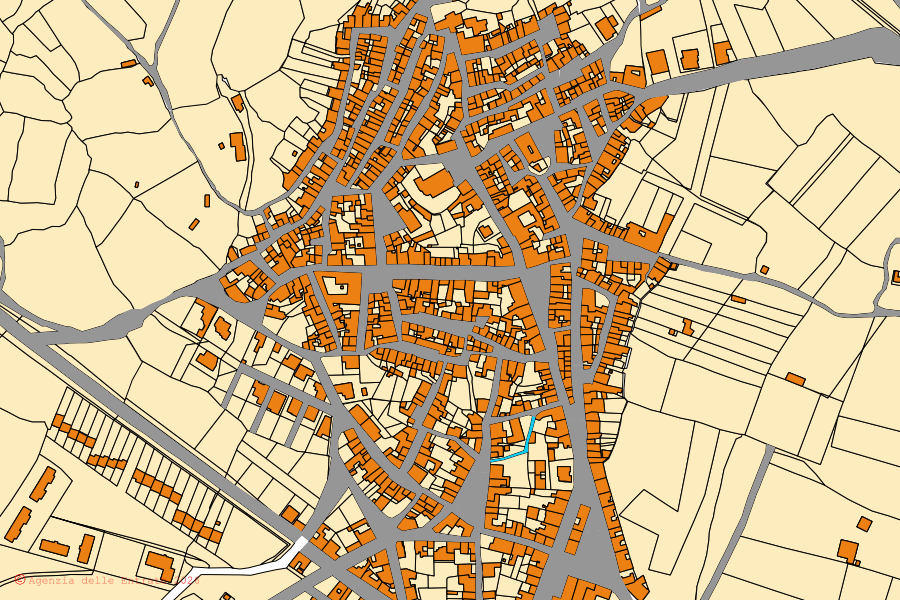 Mappa catastale del centro di Padria: particelle e fabbricati, cartografia Agenzia delle Entrate