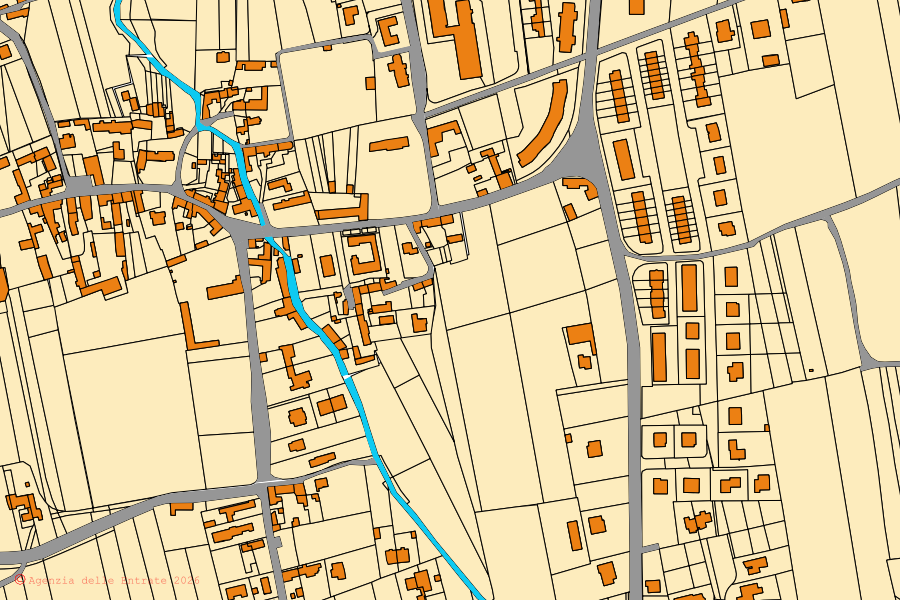 Mappa catastale del centro di Pagnacco: particelle e fabbricati, cartografia Agenzia delle Entrate
