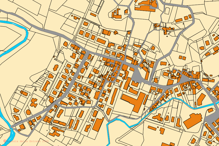 Mappa catastale del centro di Palaia: particelle e fabbricati, cartografia Agenzia delle Entrate