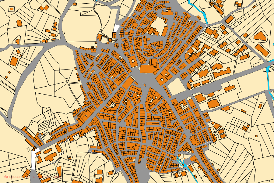 Mappa catastale del centro di Palazzo Adriano: particelle e fabbricati, cartografia Agenzia delle Entrate