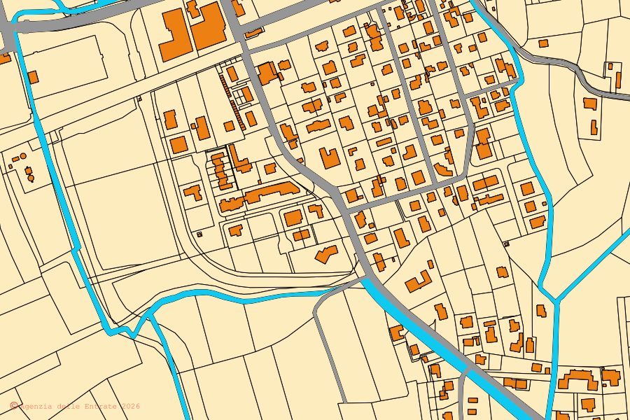 Mappa catastale del centro di Palazzolo dello Stella: particelle e fabbricati, cartografia Agenzia delle Entrate
