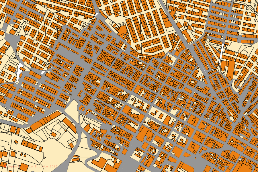 Mappa catastale del centro di Palma di Montechiaro: particelle e fabbricati, cartografia Agenzia delle Entrate