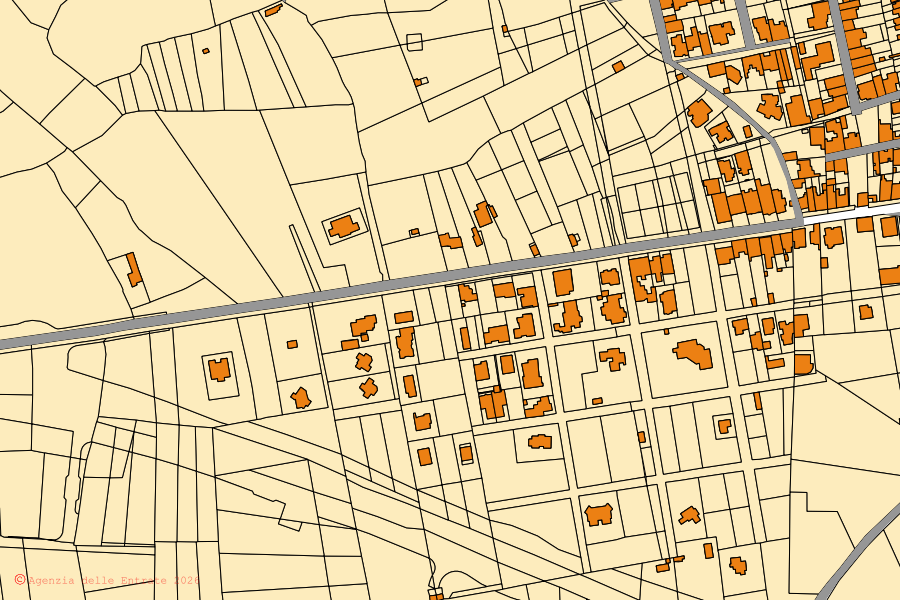 Mappa catastale del centro di Palmariggi: particelle e fabbricati, cartografia Agenzia delle Entrate