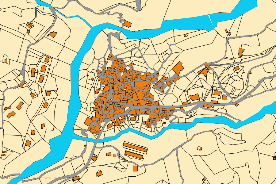Mappa catastale del centro di Papasidero: particelle e fabbricati, cartografia Agenzia delle Entrate