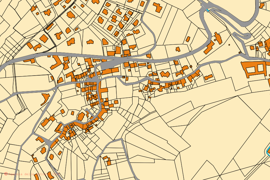 Mappa catastale del centro di Parella: particelle e fabbricati, cartografia Agenzia delle Entrate