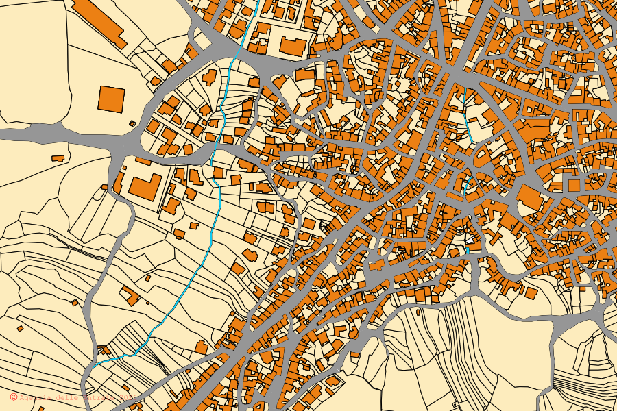 Mappa catastale del centro di Paulilatino: particelle e fabbricati, cartografia Agenzia delle Entrate