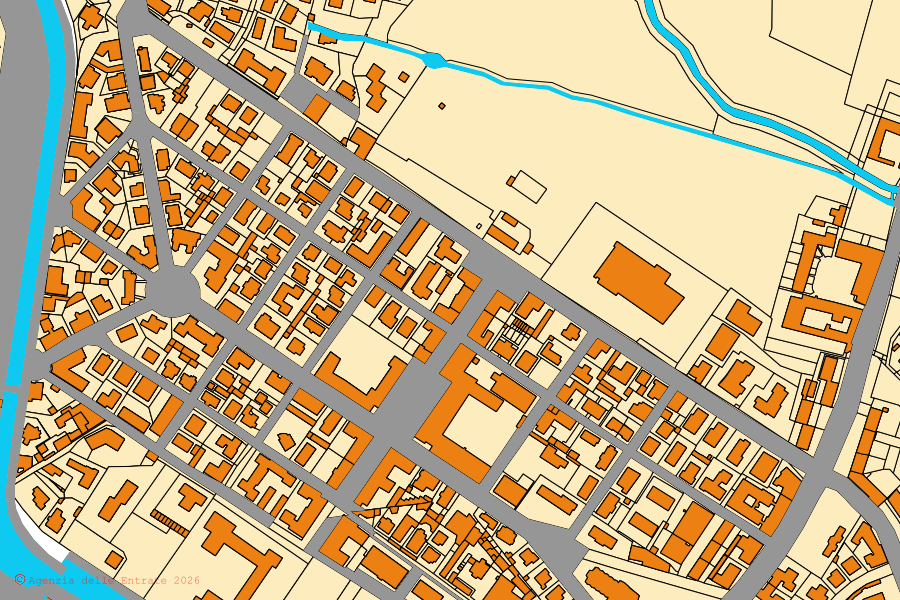 Mappa catastale del centro di Pavia: particelle e fabbricati, cartografia Agenzia delle Entrate