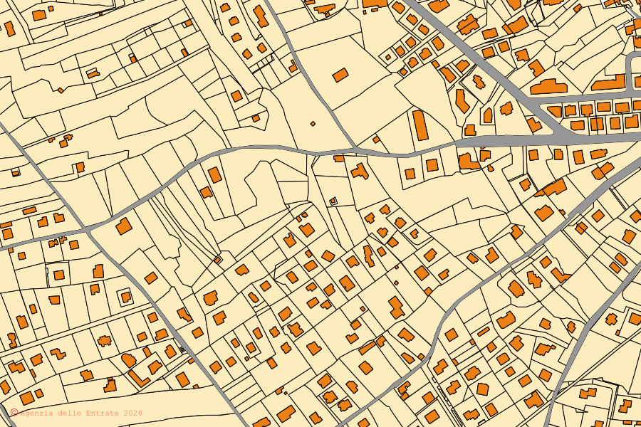 Mappa catastale del centro di Pedara: particelle e fabbricati, cartografia Agenzia delle Entrate