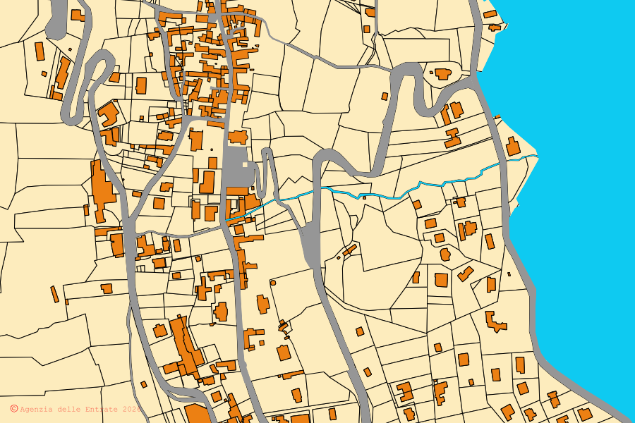 Mappa catastale del centro di Pella: particelle e fabbricati, cartografia Agenzia delle Entrate