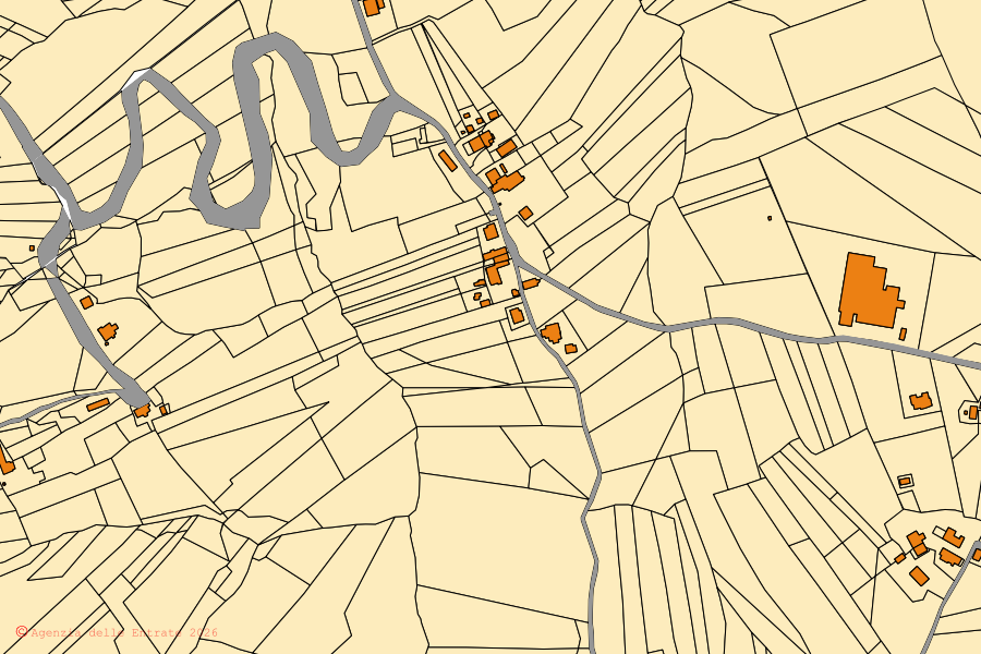 Mappa catastale del centro di Penna San Giovanni: particelle e fabbricati, cartografia Agenzia delle Entrate
