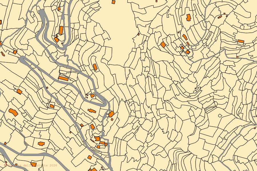 Mappa catastale del centro di Perinaldo: particelle e fabbricati, cartografia Agenzia delle Entrate
