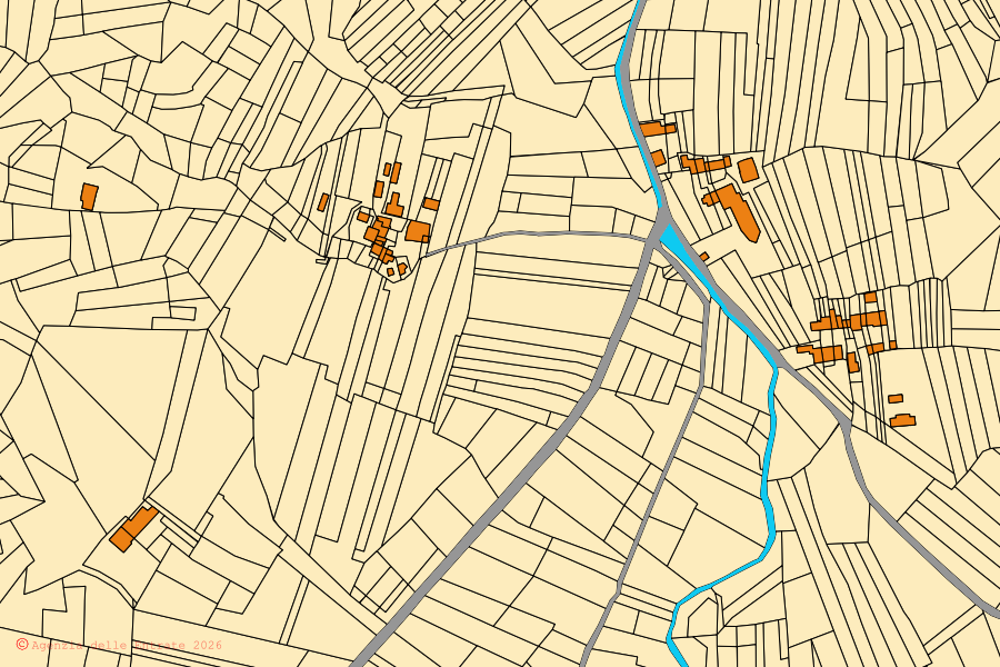 Mappa catastale del centro di Pertusio: particelle e fabbricati, cartografia Agenzia delle Entrate