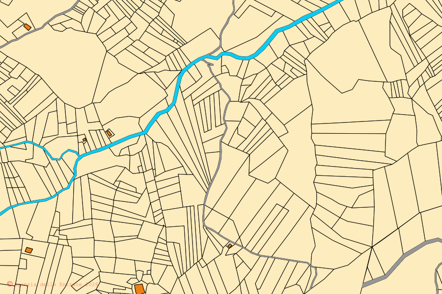 Mappa catastale del centro di Pescosansonesco: particelle e fabbricati, cartografia Agenzia delle Entrate