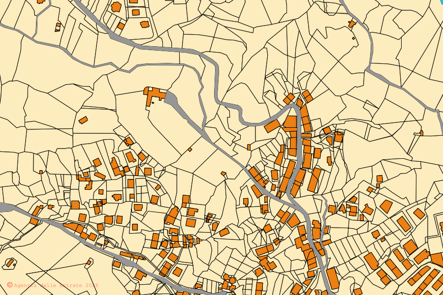 Mappa catastale del centro di Petilia Policastro: particelle e fabbricati, cartografia Agenzia delle Entrate