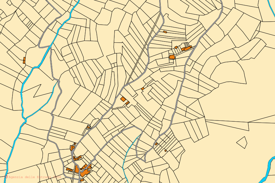 Mappa catastale del centro di Petrella Salto: particelle e fabbricati, cartografia Agenzia delle Entrate