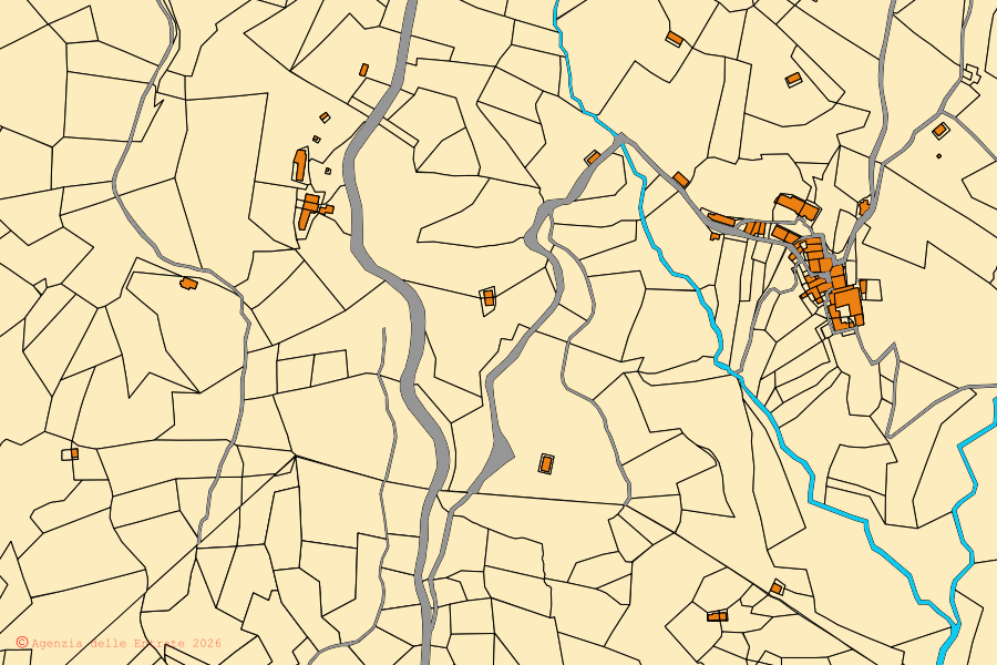Mappa catastale del centro di Pettinengo: particelle e fabbricati, cartografia Agenzia delle Entrate