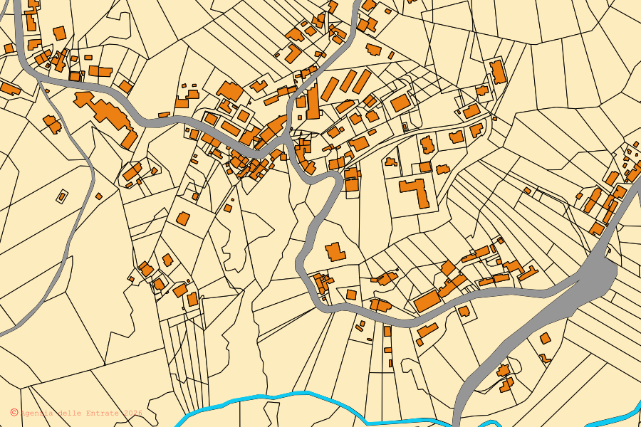 Mappa catastale del centro di Piancastagnaio: particelle e fabbricati, cartografia Agenzia delle Entrate